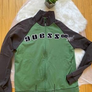 Guess Co. Woman's Green and Brown Zip-Up Sweatshirt Large